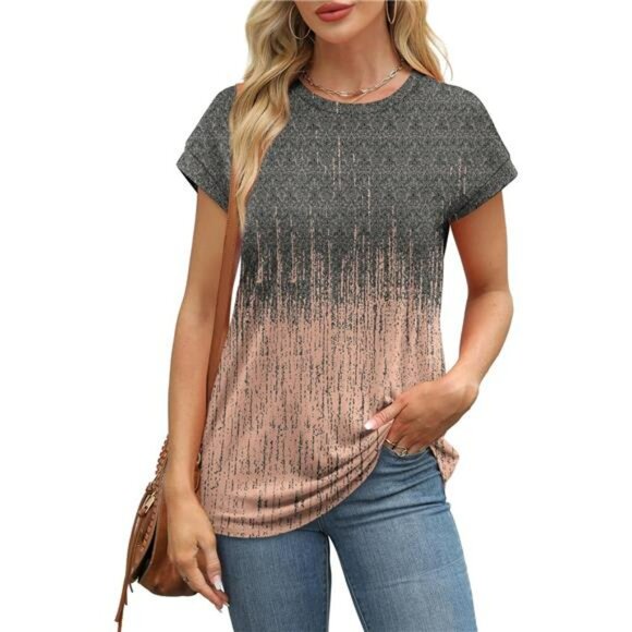 Womens Summer Short Sleeve Tunic Top Crew Neck Casual Cute Blouse S to 3XL - Picture 2 of 5